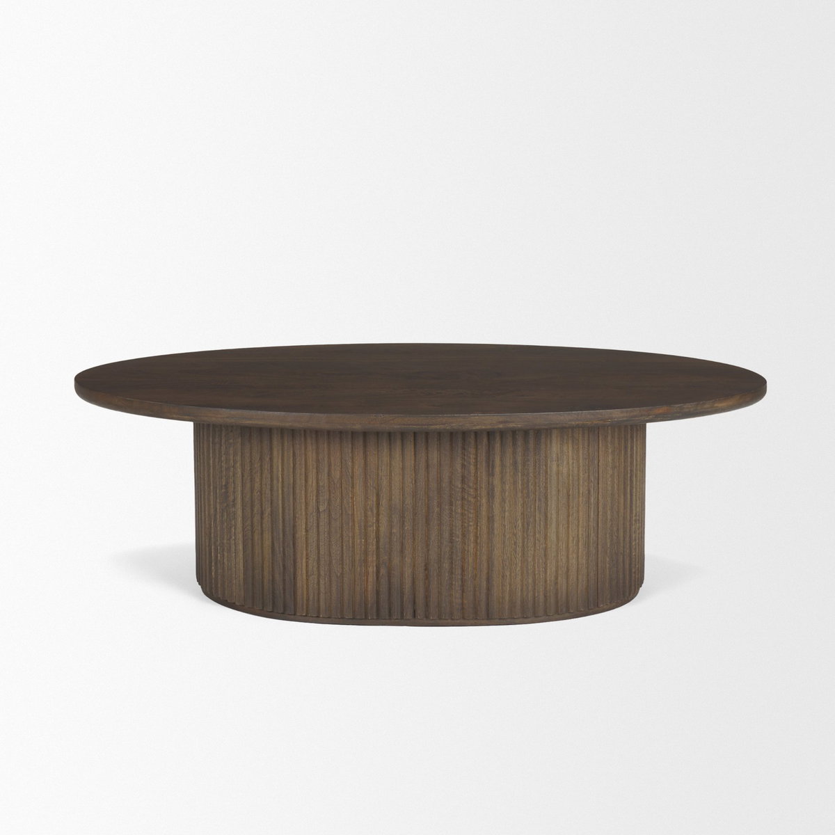 Terra 48L x 28W x 15H Dark Brown Wood Oval Fluted Coffee Table, by Mercana, 48" length x 28" width x 15" height View 4