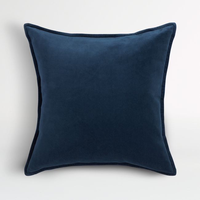 Online Designer Combined Living/Dining Organic Indigo 20" Washed Cotton Velvet Pillow Cover