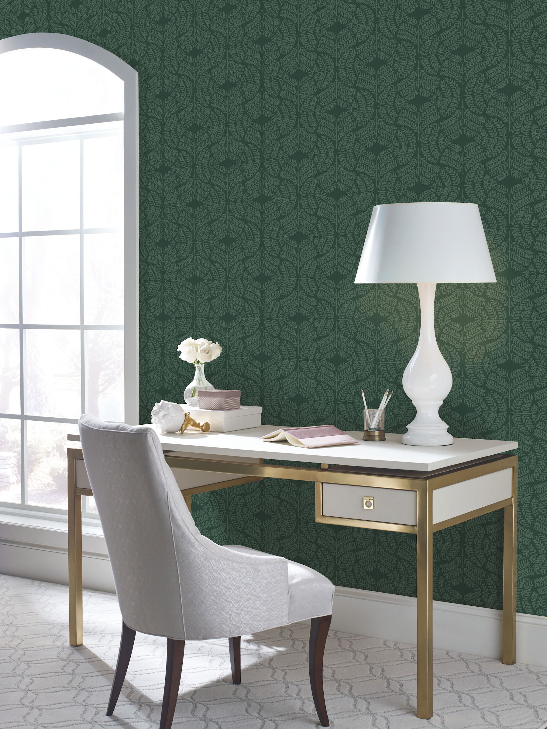 Fern Tile Dark Green Wallpaper, by York Wall, 27' length x 2'3" width x 0.02" depth View 2