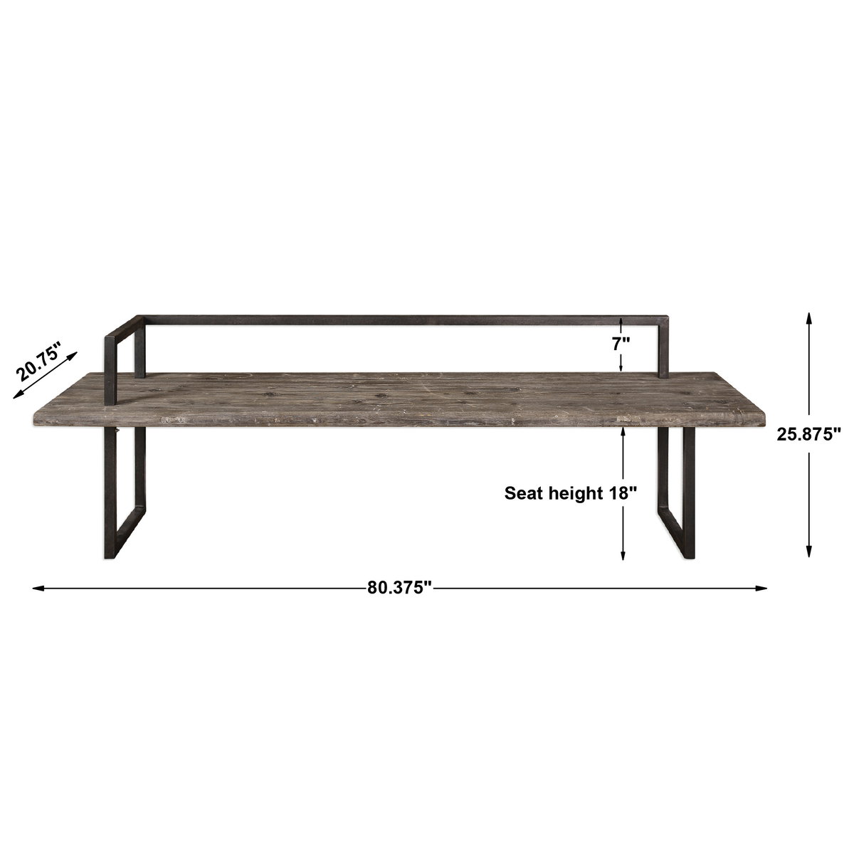 Herbert Reclaimed Wood Bench, Benche by Uttermost, 80.37" width x 25.87" height x 20.75" depth View 3
