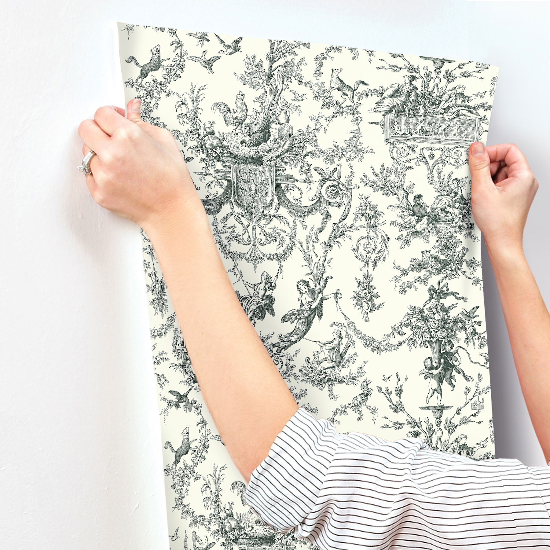 Old World Toile Black & White Wallpaper large image 