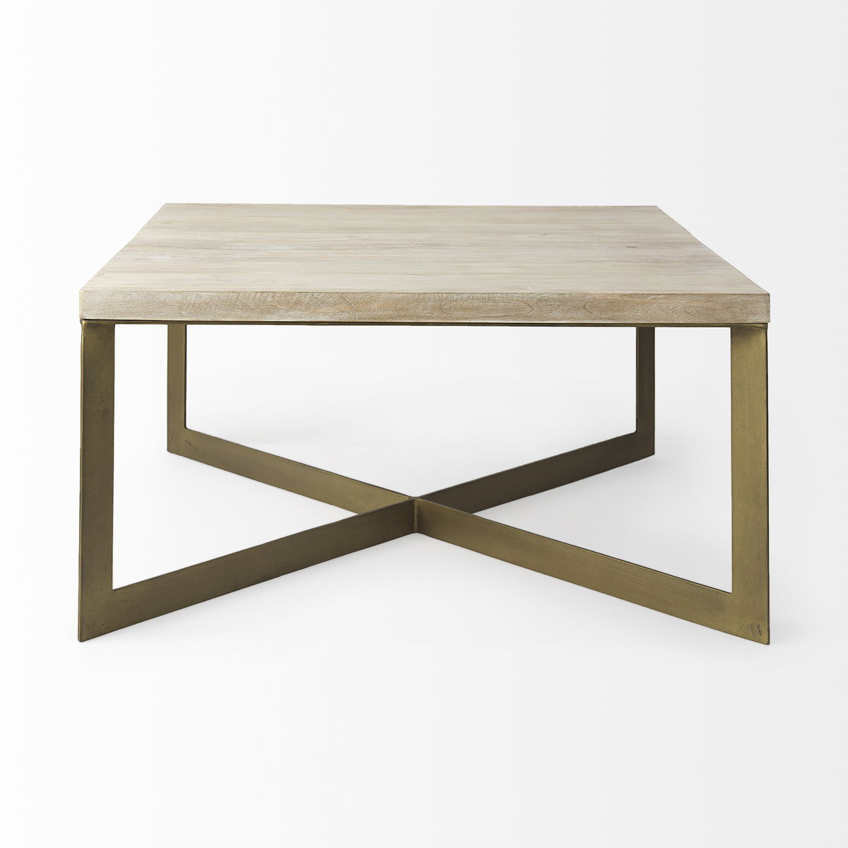 Faye 34L x 34W x 17H Beige Finished Wood with Gold Metal Base Square Coffee Table, by Mercana, 34" length x 34" width x 17" height View 5
