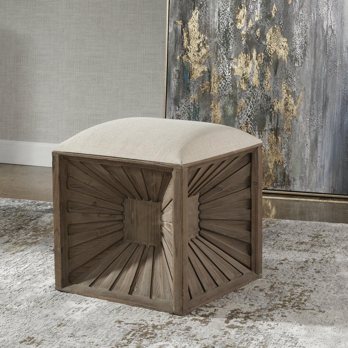 Jia Wooden Ottoman, by Uttermost, 17.37" width x 20" height x 17.37" depth View 6