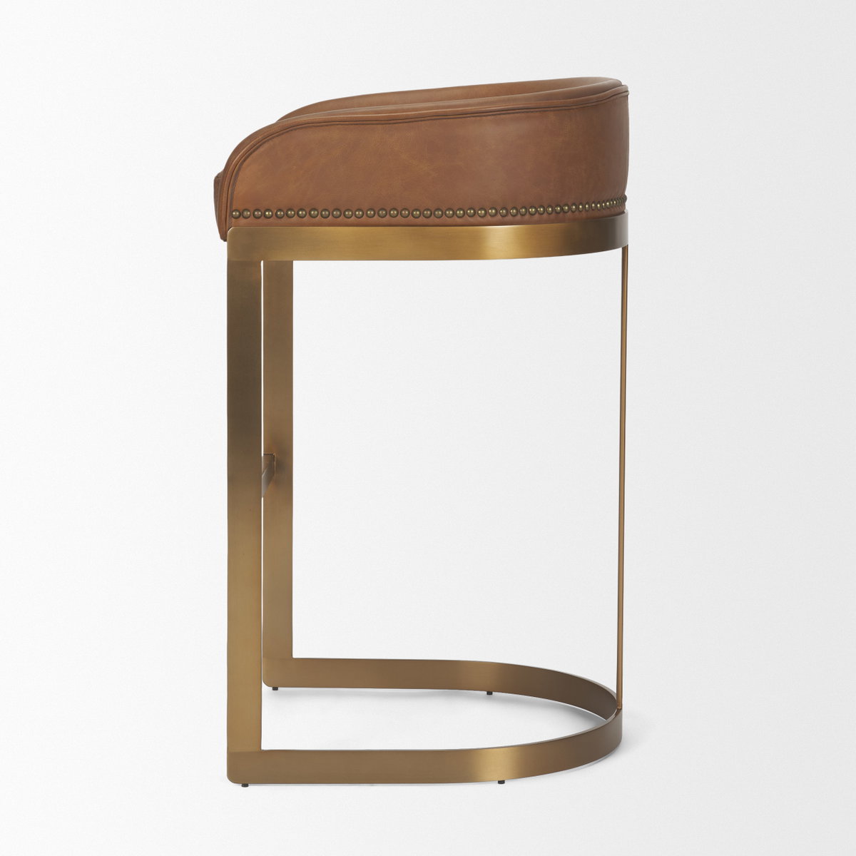 Hollyfield Low Back 28.75in Seat Bar Stool | Cognac Brown Leather, Counter & Bar Stool by Mercana, 20.5" length x 19.7" width x 32.7" height View 5