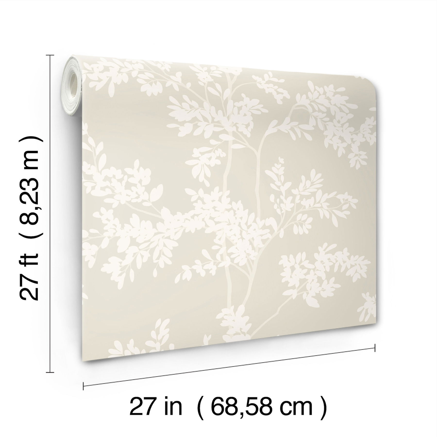 Lunaria Silhouette Light Taupe & White Wallpaper large image 