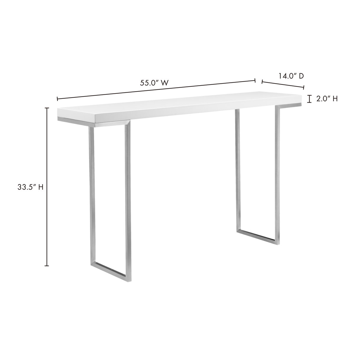 Repetir Console Table White Lacquer, by Moe's Home, 55" width x 33.5" height x 14" depth View 5