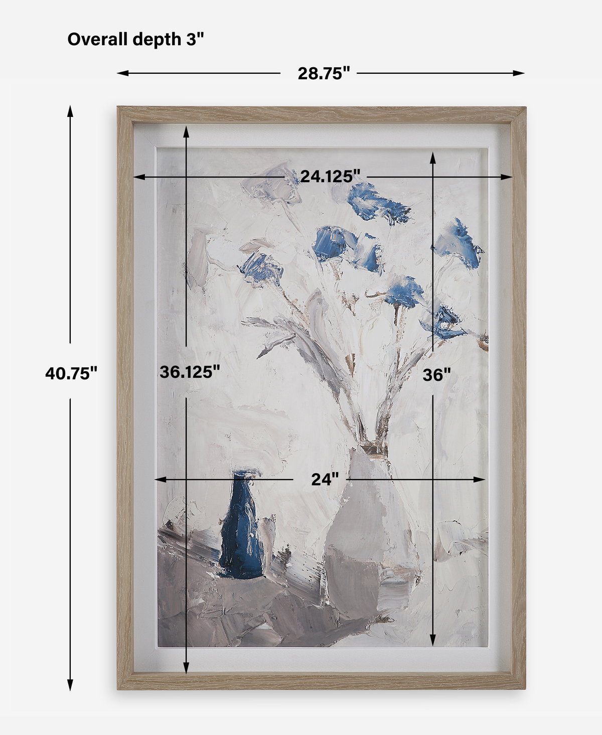 Blue Flowers In Vase Framed Print, Painting by Uttermost, 28.75" width x 40.75" height x 3" depth View 3