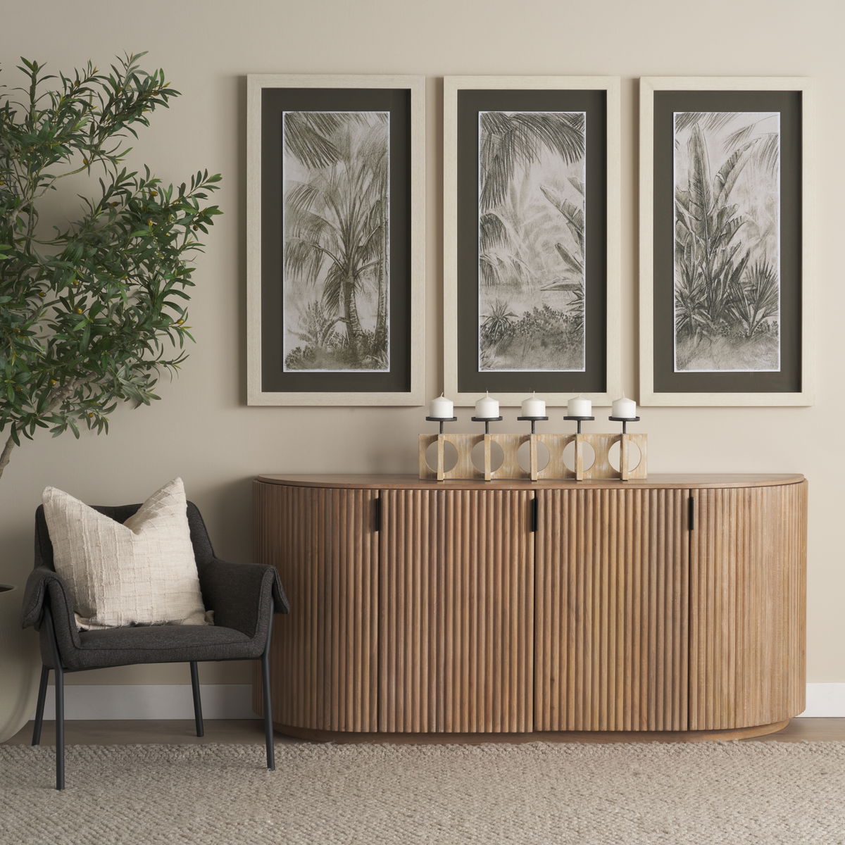 Terra Light Brown Wood Fluted Sideboard, Sideboards & Buffet by Mercana, 72" length x 19" width x 32" height View 3