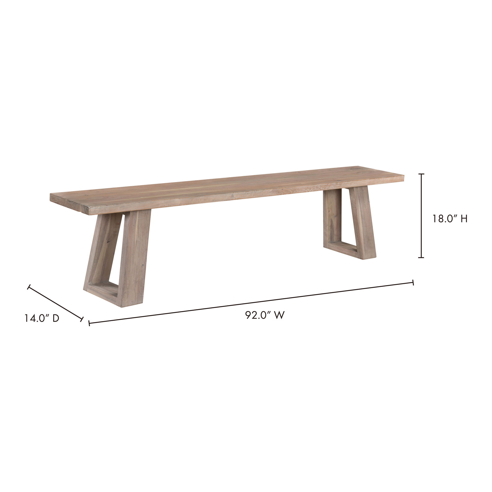 Tanya Bench Light Grey, Benche by Moe's Home, 92" width x 18" height x 14" depth View 5