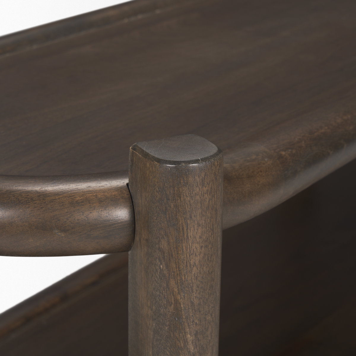 Romi Dark Brown Wood with 3 Shelves Oval Console Table, by Mercana, 80" length x 19" width x 30" height View 8