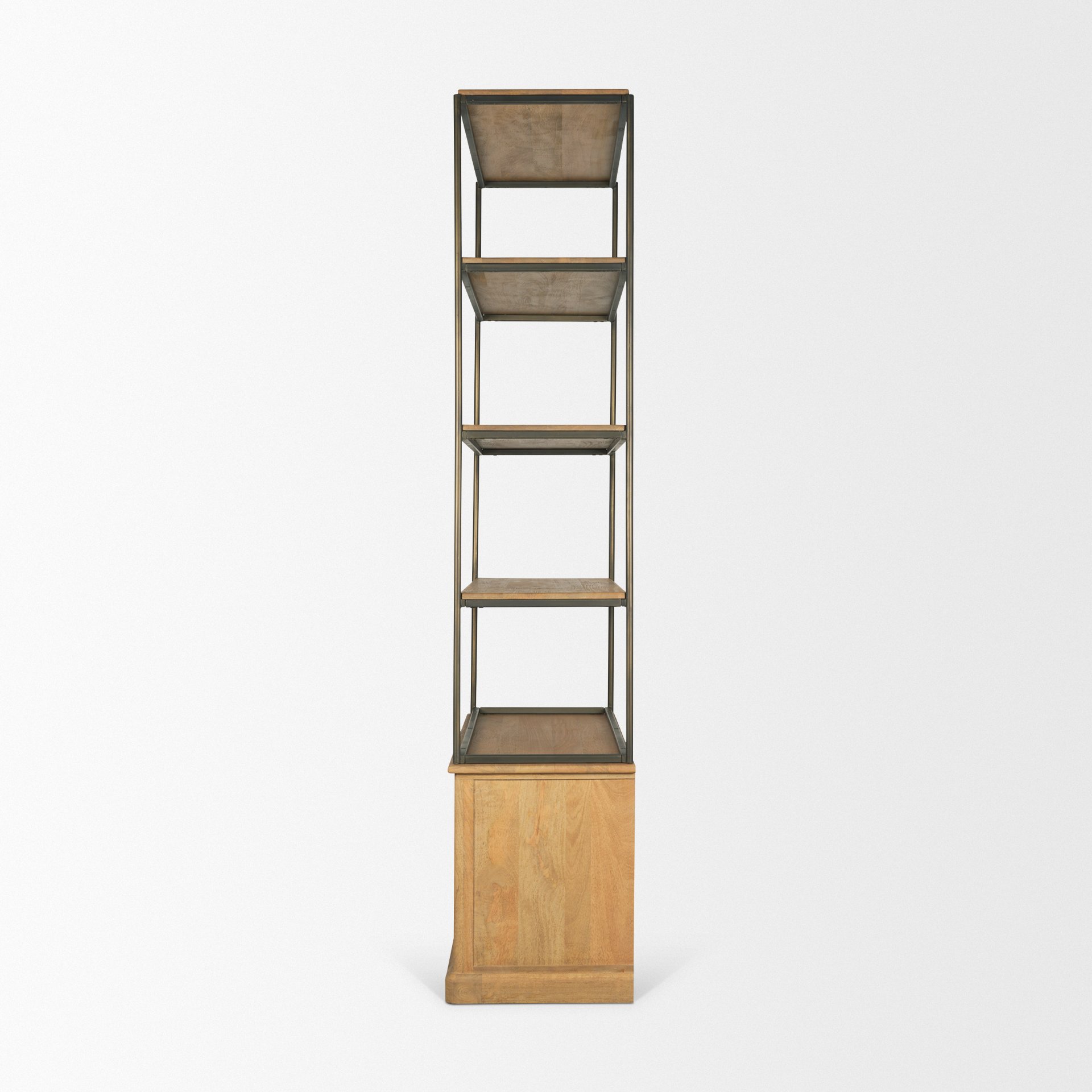 Baron Light Brown Wood with Gunmetal 2-Door Open Shelving Unit, Shelving & Bookcase by Mercana, 41.75" length x 19" width x 90" height View 5