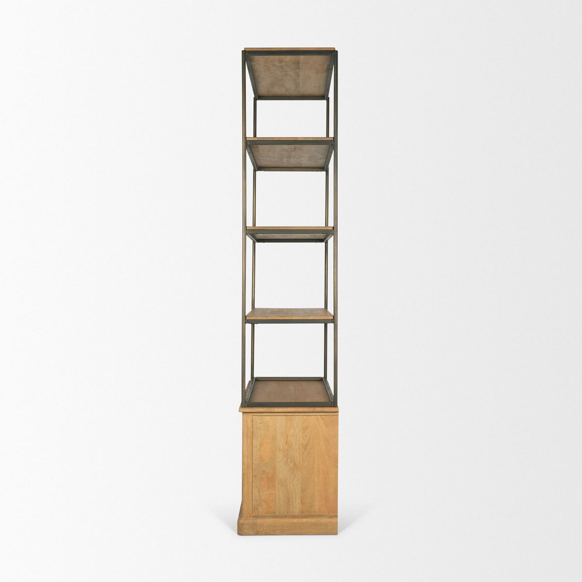 Baron Light Brown Wood with Gunmetal 2-Door Open Shelving Unit, Shelving & Bookcase by Mercana, 41.75" length x 19" width x 90" height View 5