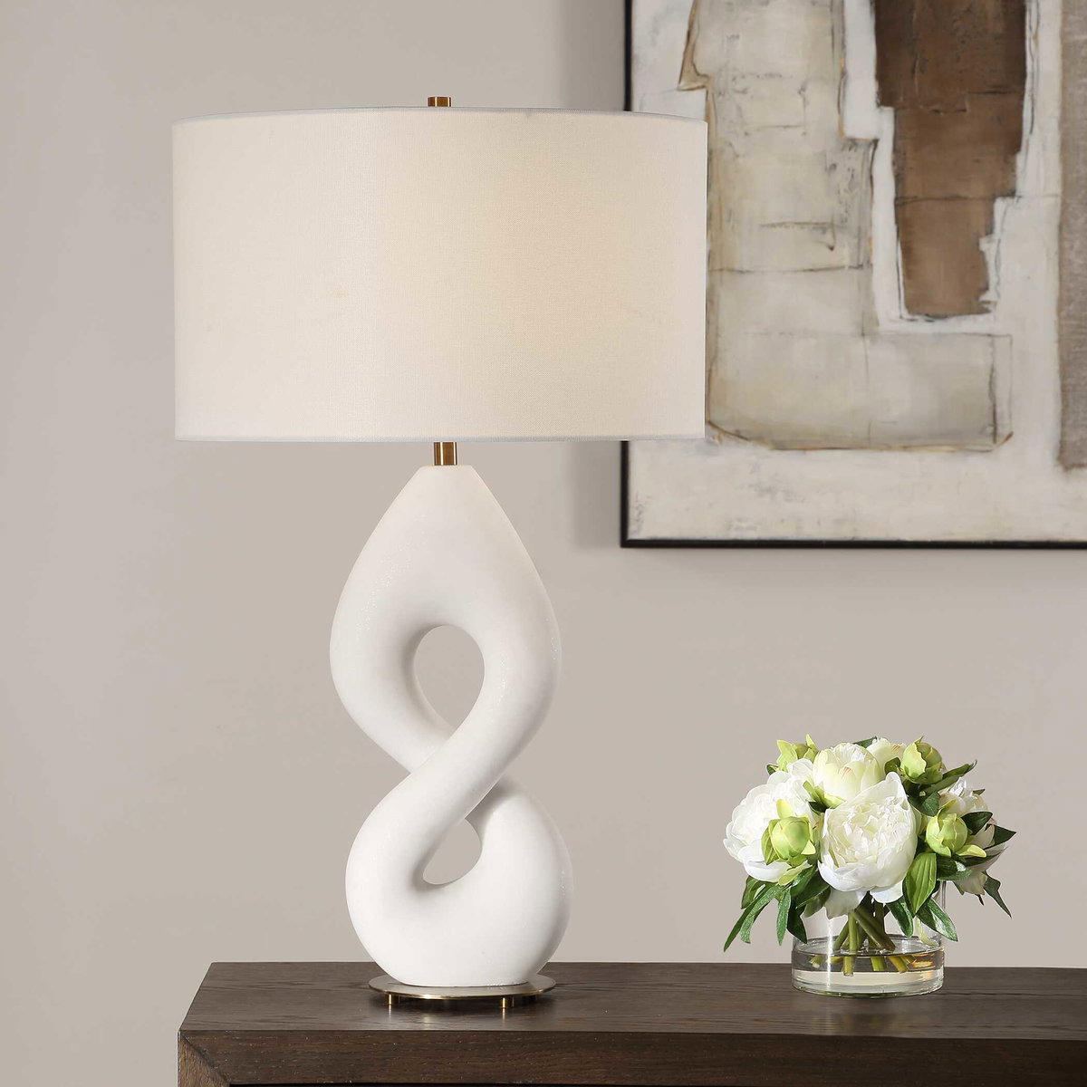 Meridian Ivory Stone Table Lamp, by Uttermost, 17" width x 29" height x 17" depth View 2