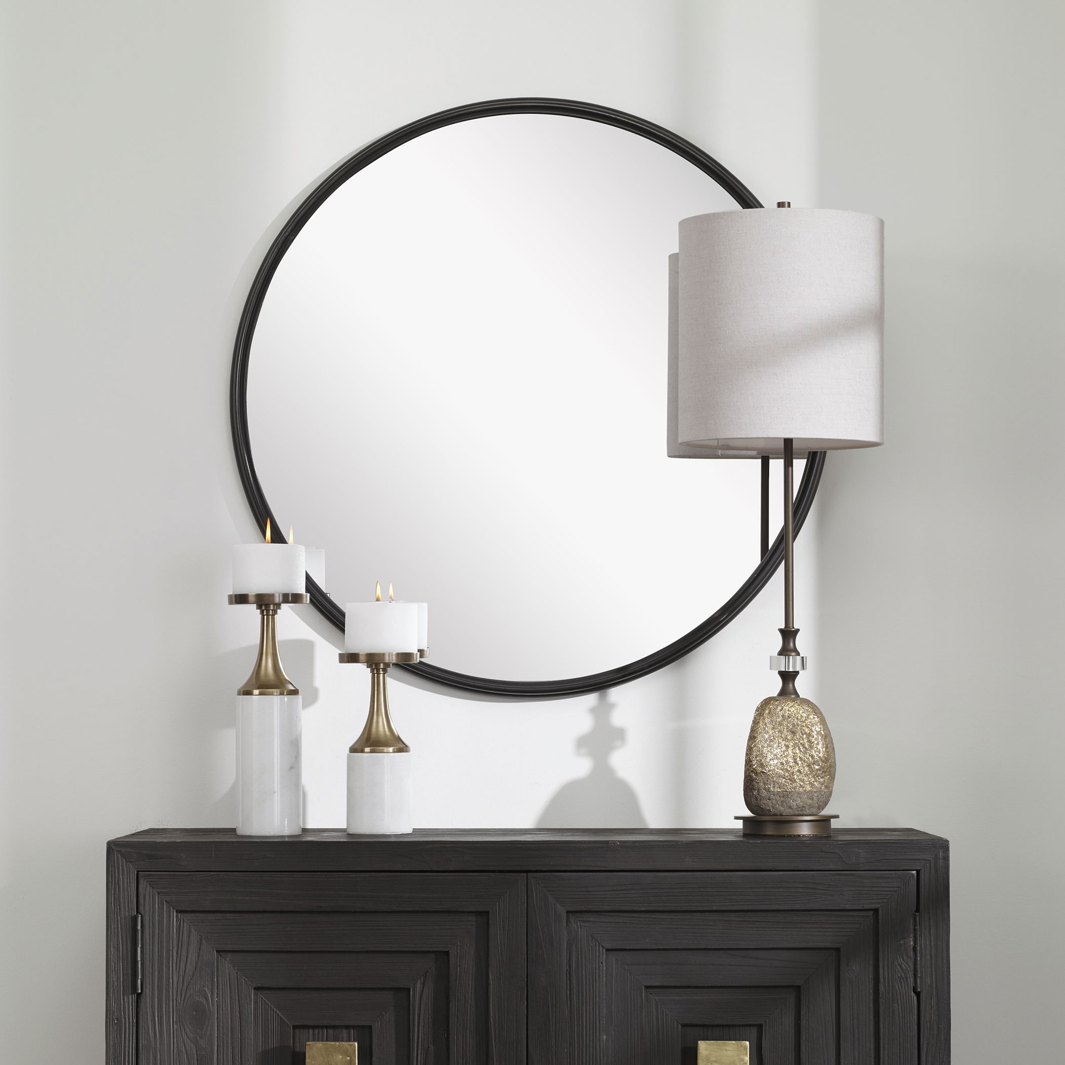 Belham Round Iron Mirror, by Uttermost, 34.87" width x 34.87" height x 1.75" depth View 8