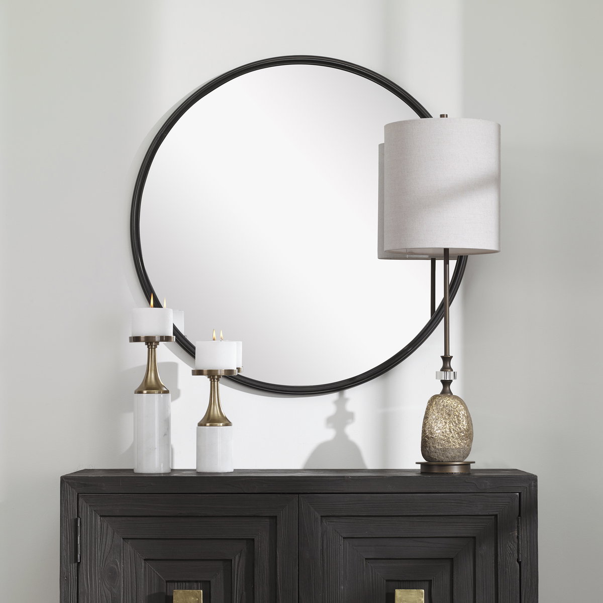 Belham Round Iron Mirror, by Uttermost, 34.87" width x 34.87" height x 1.75" depth View 8