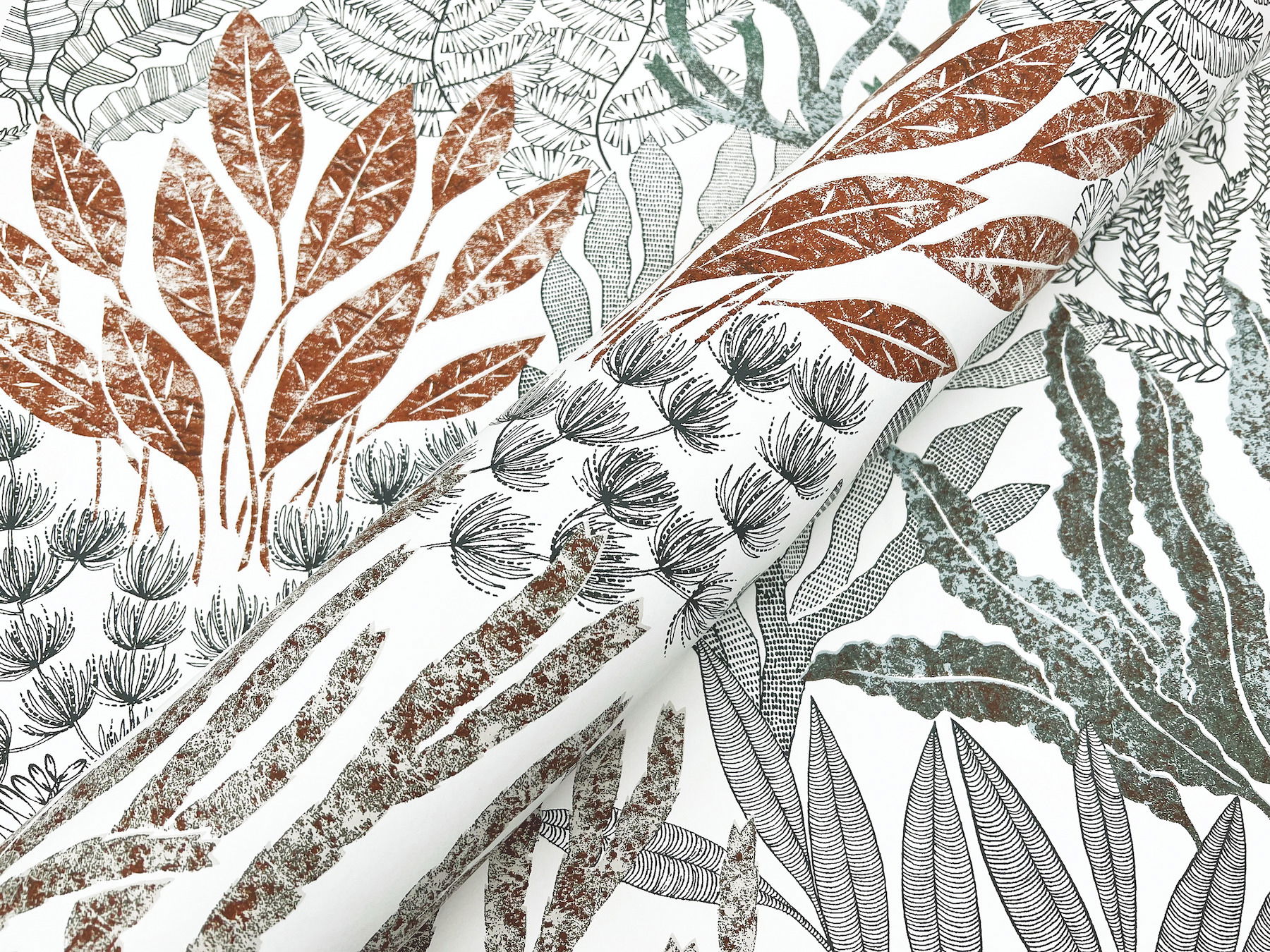 Coral Leaves Coral Black Wallpaper large image 