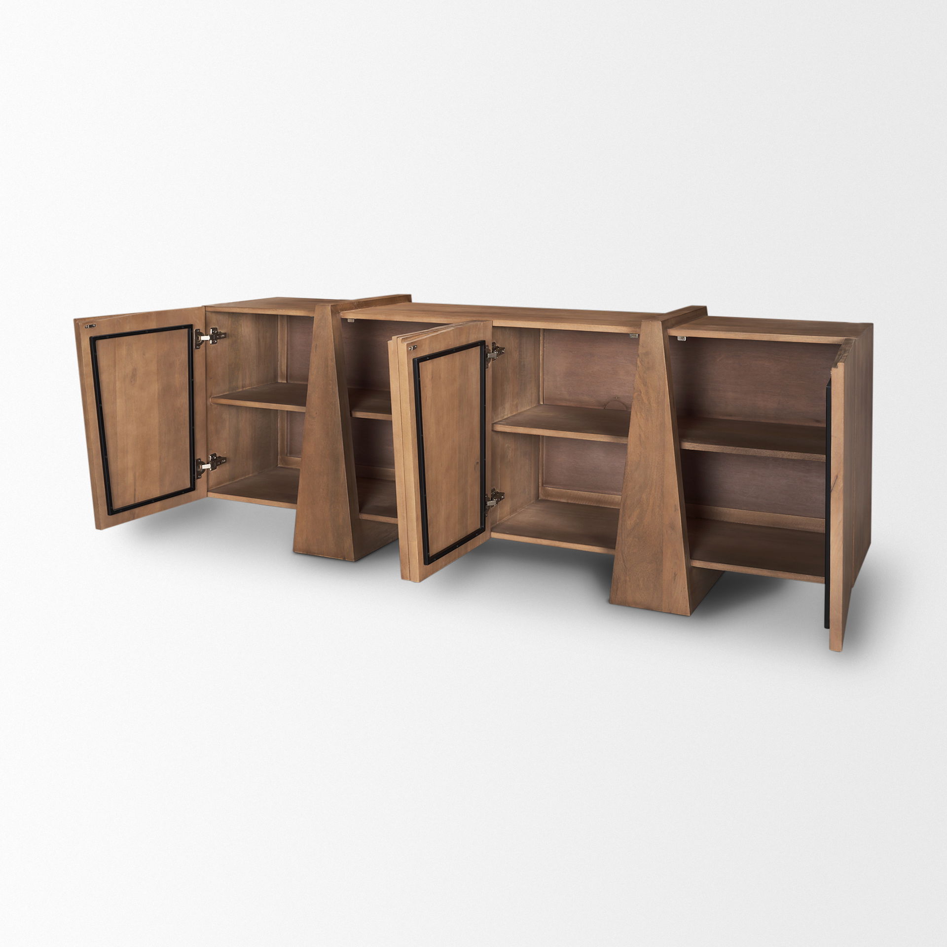 Eula Medium Brown Wood 4-Door Sideboard, Sideboards & Buffet by Mercana, 78" length x 18.5" width x 30" height View 8