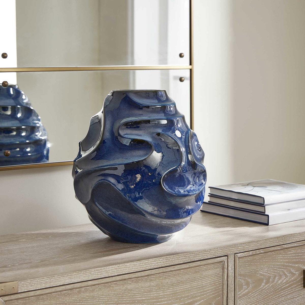Helix Swirl Blue Outdoor Vase, by Uttermost, 1'2.5" width x 1'4.25" height x 1'2.5" depth View 2
