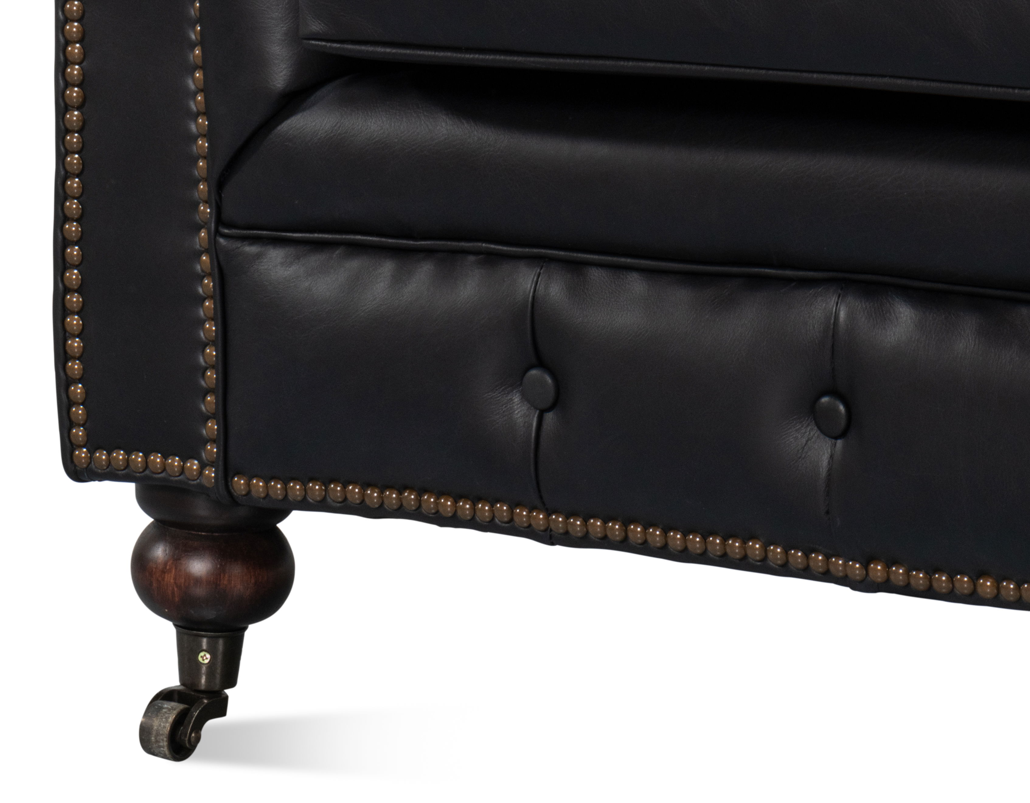 Castered Chesterfield Sofa,Onyx Black, Sofas & Sectional by Sarreid, 89" length x 38" width x 32" height View 6
