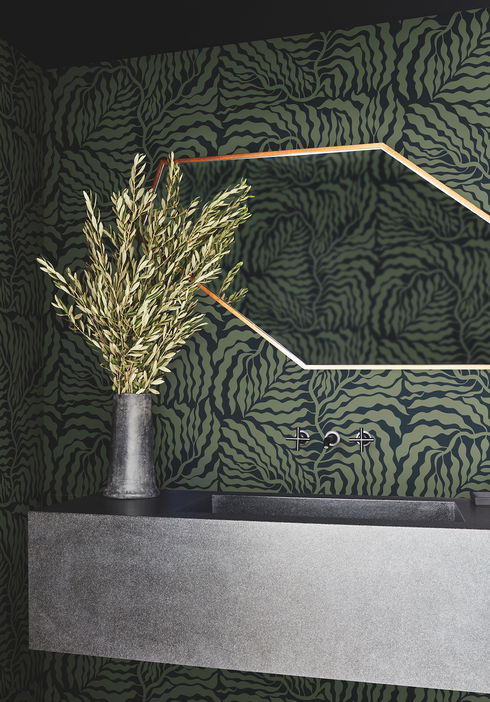 Fern Fronds Black & Green Wallpaper