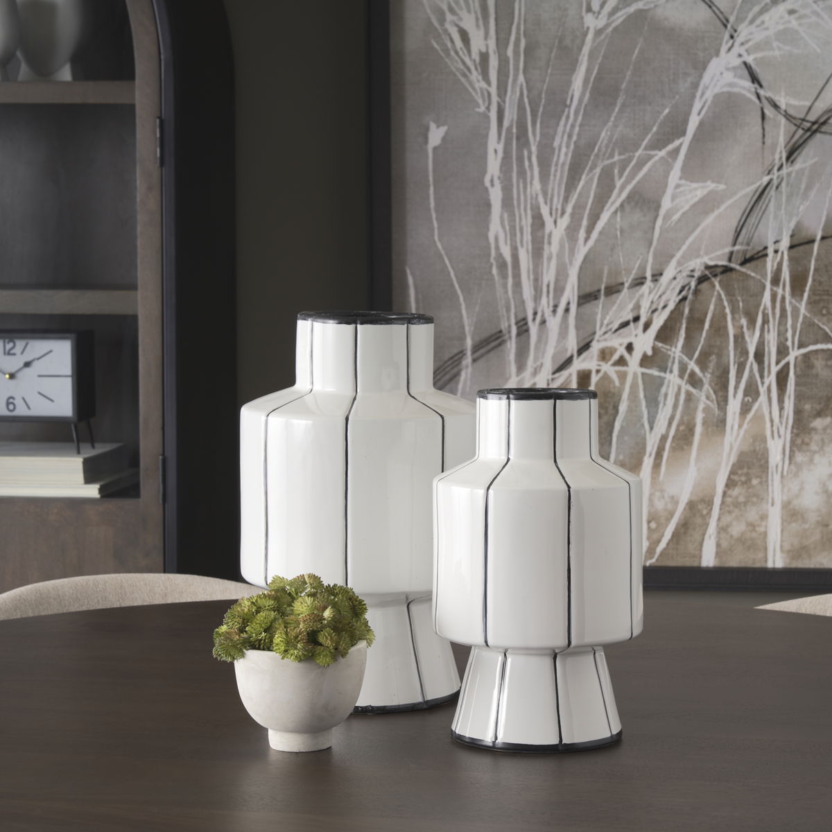 Dinah Small White with Black Stripes  Ceramic Vase, by Mercana, 8.07" length x 8.07" width x 12.99" height View 2