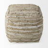 Aadhya  Taupe/Silver Leather and Cotton Pouf, Ottoman by Mercana, 16" length x 16" width x 16" height thumbnail 3