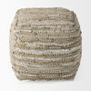 Aadhya  Taupe/Silver Leather and Cotton Pouf, Ottoman by Mercana, 16" length x 16" width x 16" height thumbnail 3