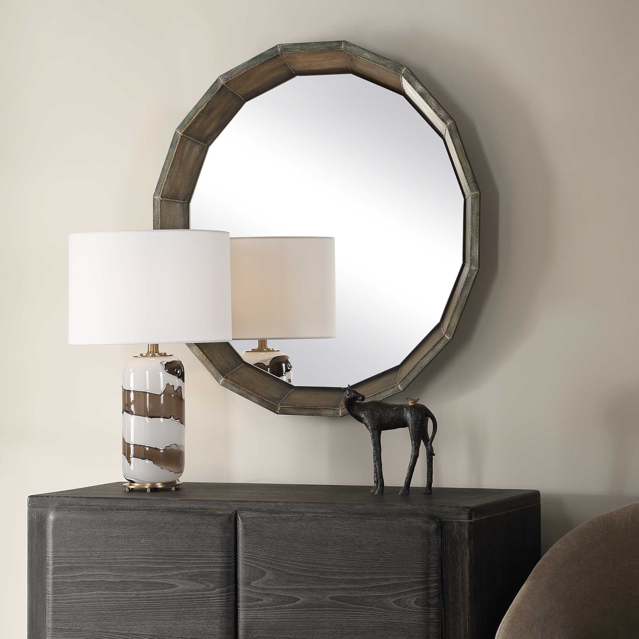 Neve Bronze Round Mirror, by Uttermost, 34.25" width x 34.25" height x 3" depth View 3
