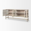 Arelius 70L x 18W x 32H White Wood with Gold Metal Base 4 Door Glass Cabinet Sideboard thumbnail 5