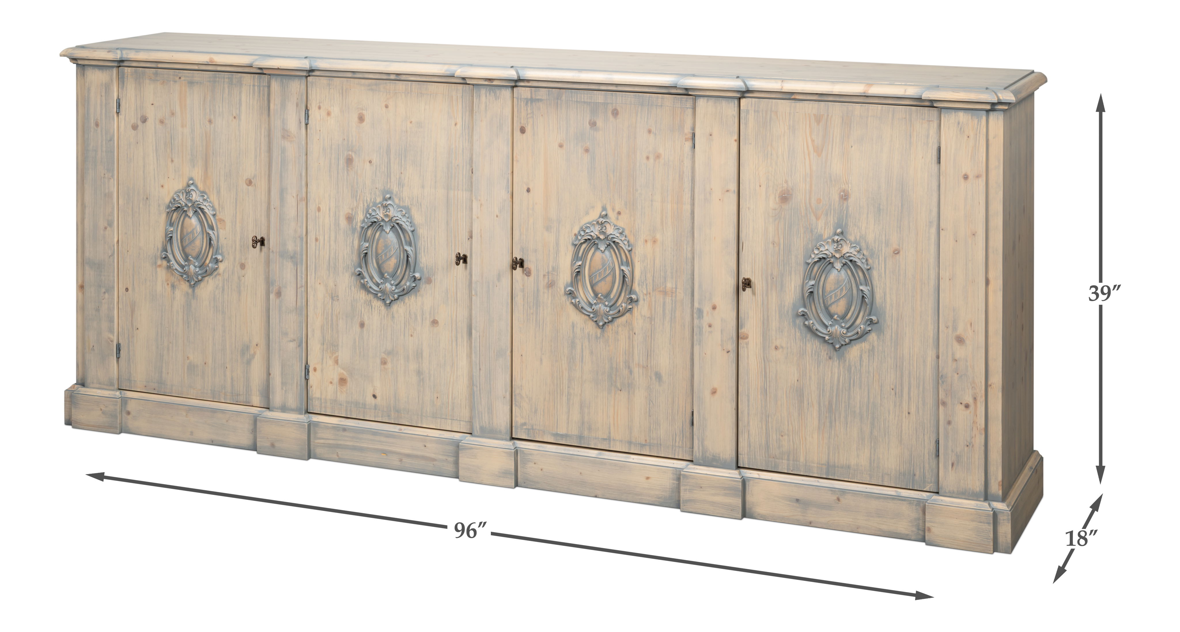 Crested Wall Cabinet,Carmine Legno Tran, Cabinets & Sideboard by Sarreid, 96" length x 18" width x 39" height View 13