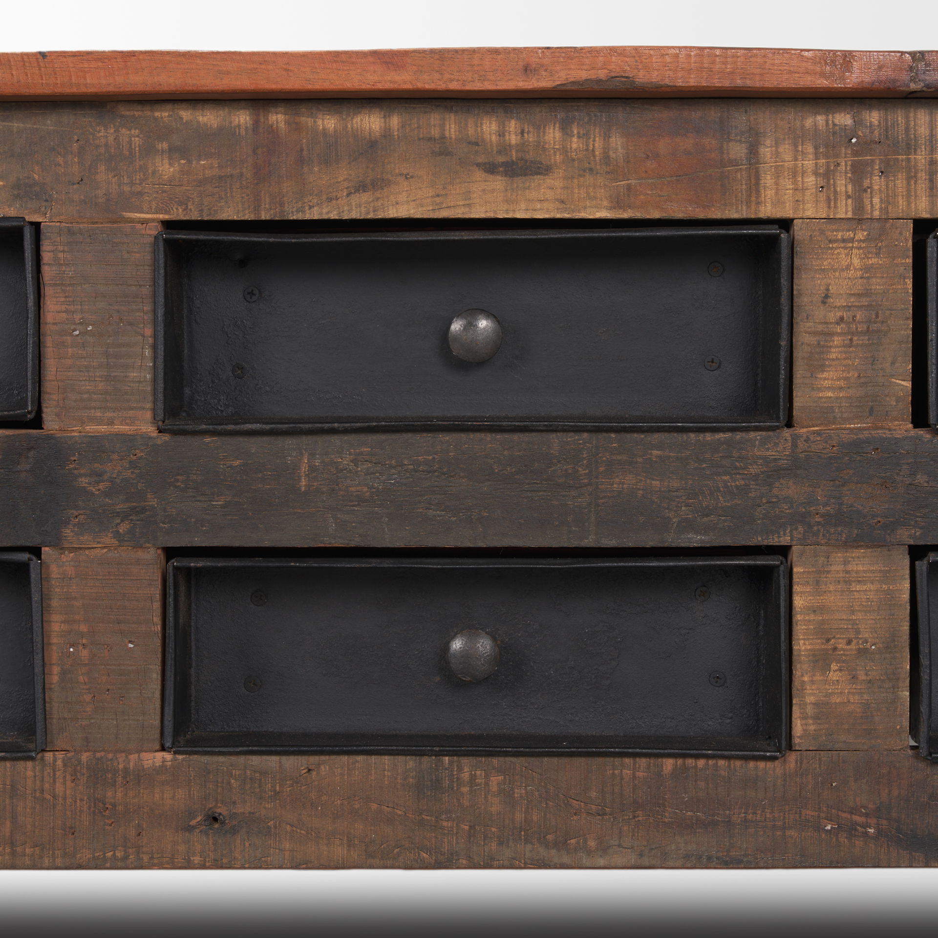 Wilton Brown Wood with 12 Black Metal Drawers Coffee Table, by Mercana, 48" length x 28" width x 18" height View 11