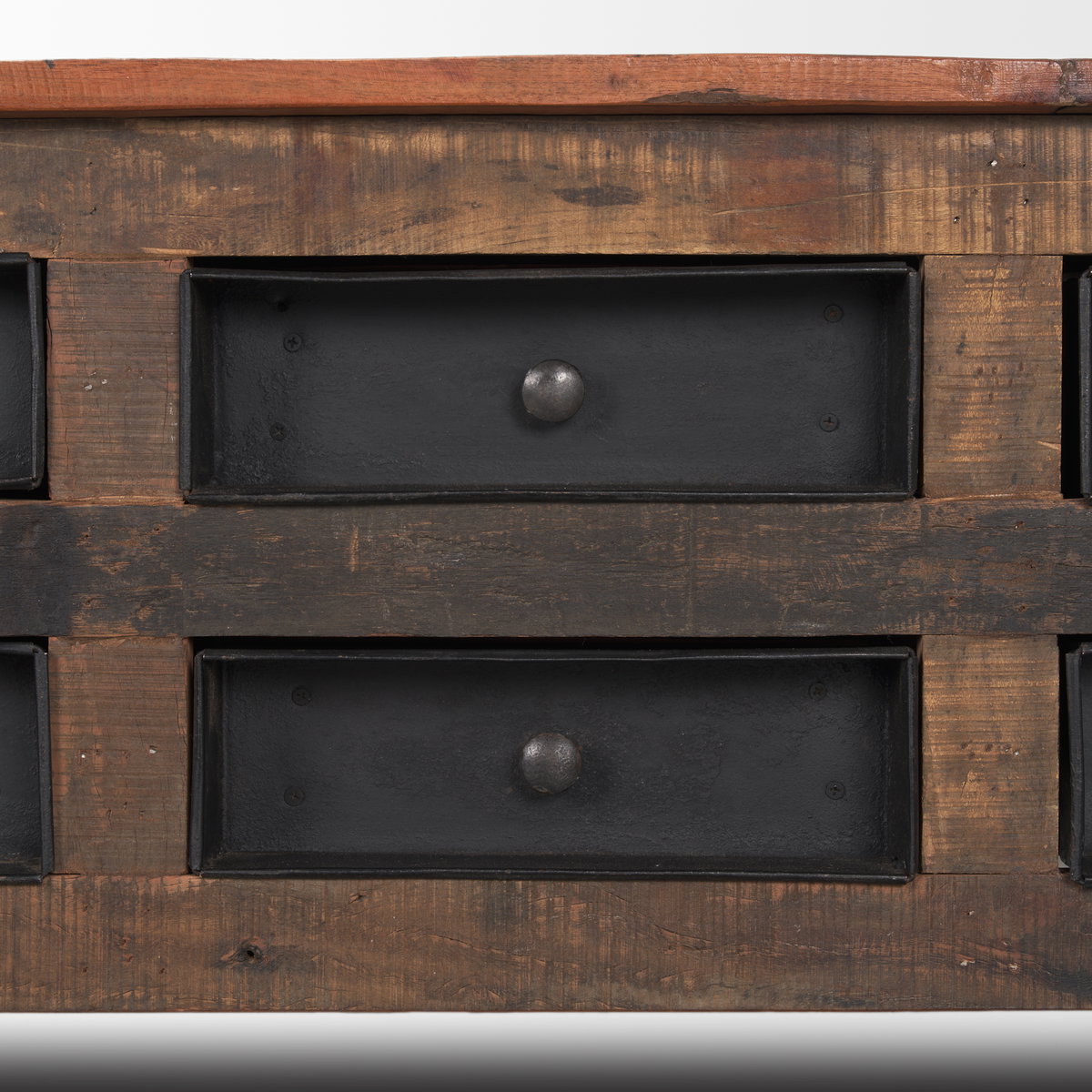 Wilton Brown Wood with 12 Black Metal Drawers Coffee Table, by Mercana, 48" length x 28" width x 18" height View 11