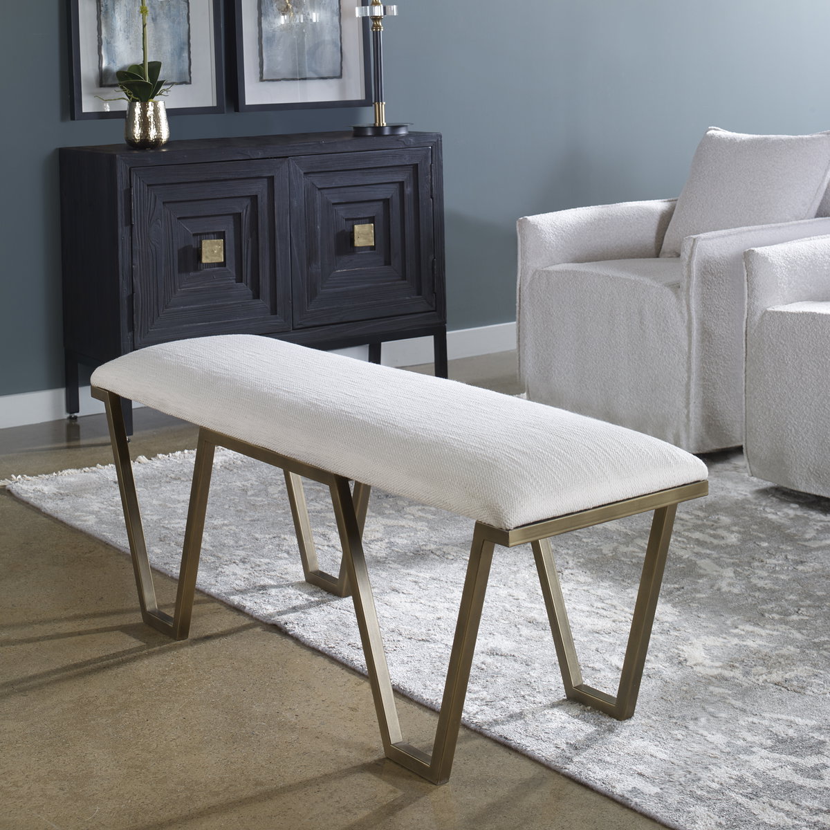Farrah Geometric Bench, Benche by Uttermost, 53.75" width x 20.67" height x 15.75" depth View 2