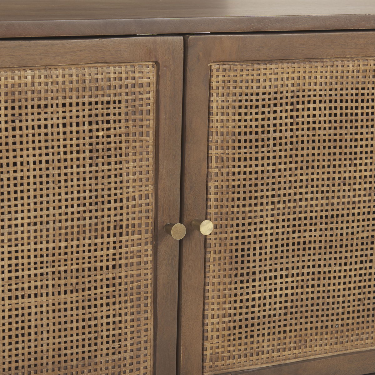 Grier 65' Medium Brown Wood with Cane Media Console, by Mercana, 65" length x 18.75" width x 23" height View 11