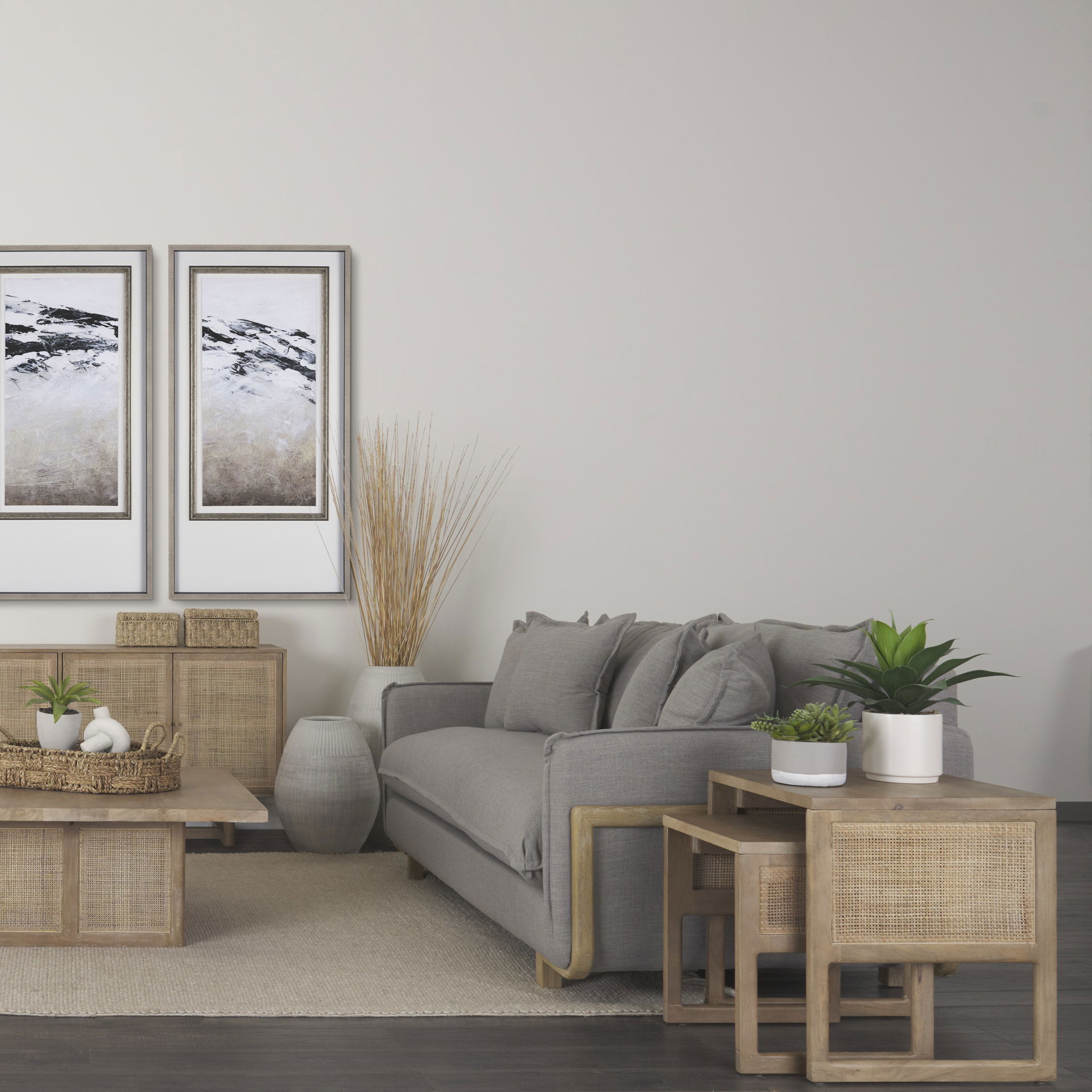 Grier Set of 2 Light Brown Solid Wood with Cane Nesting Accent Tables large image 