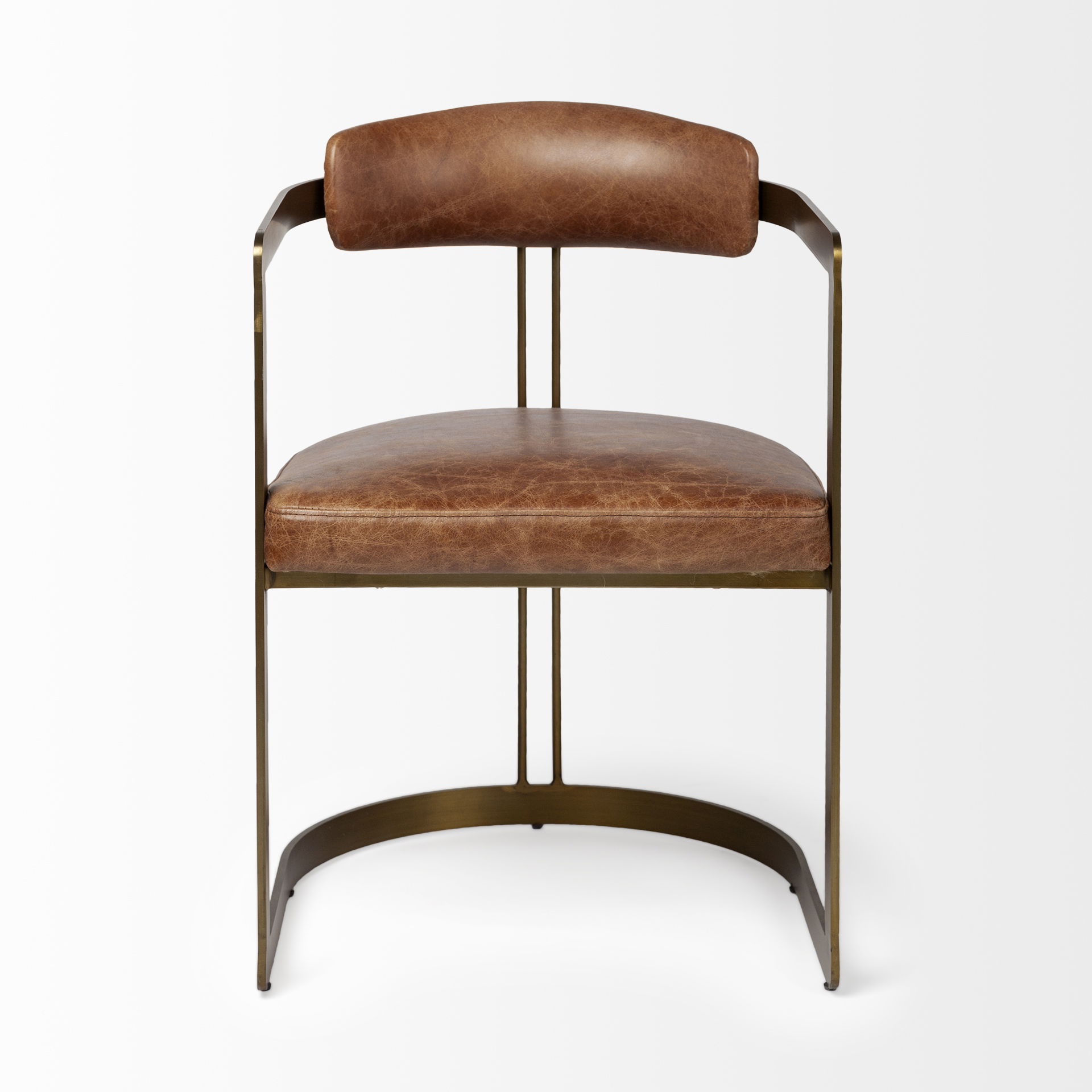 Hollyfield I Brown Leather Seat Gold Iron Frame Dining Chair large image 