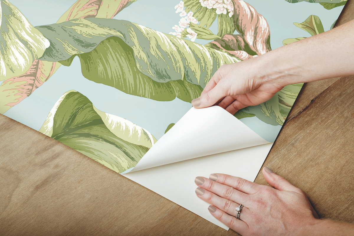 Banana Leaf Blue & Green Peel & Stick Wallpaper, by York Wall, 20' length x 2'3" width x 0.02" depth View 6