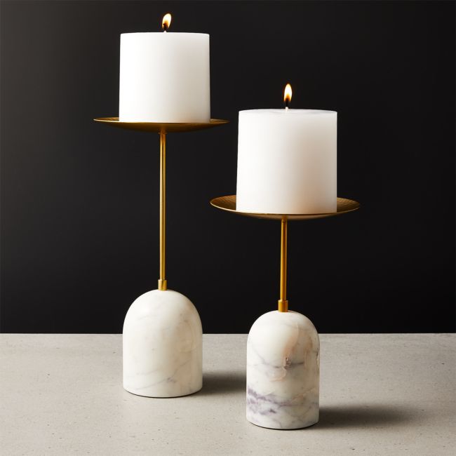 Online Designer Living Room Numa Marble and Brass Candle Stands Set of 2