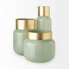 Minty   Green Glass Vase with Matte Gold Metal Neck Cuff, by Mercana, 5.67" length x 5.67" width x 16.8" height thumbnail 5