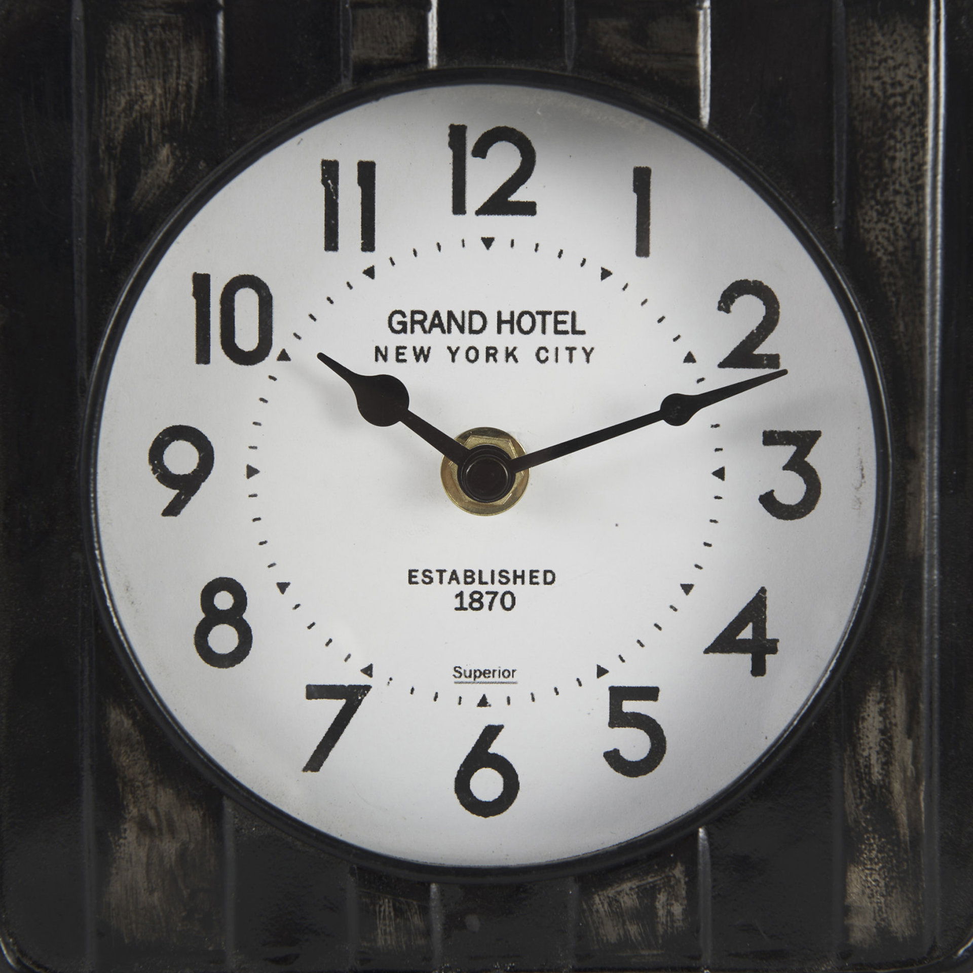 Karl  Rustic Black Iron Rounded Square Table Clock, by Mercana, 6" length x 3" width x 6.75" height View 9