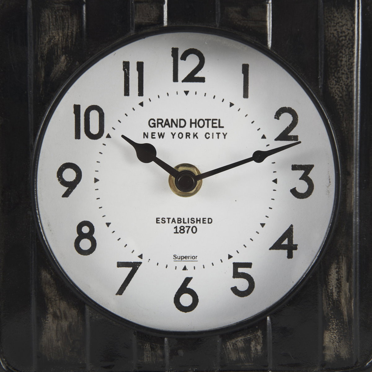Karl  Rustic Black Iron Rounded Square Table Clock, by Mercana, 6" length x 3" width x 6.75" height View 9