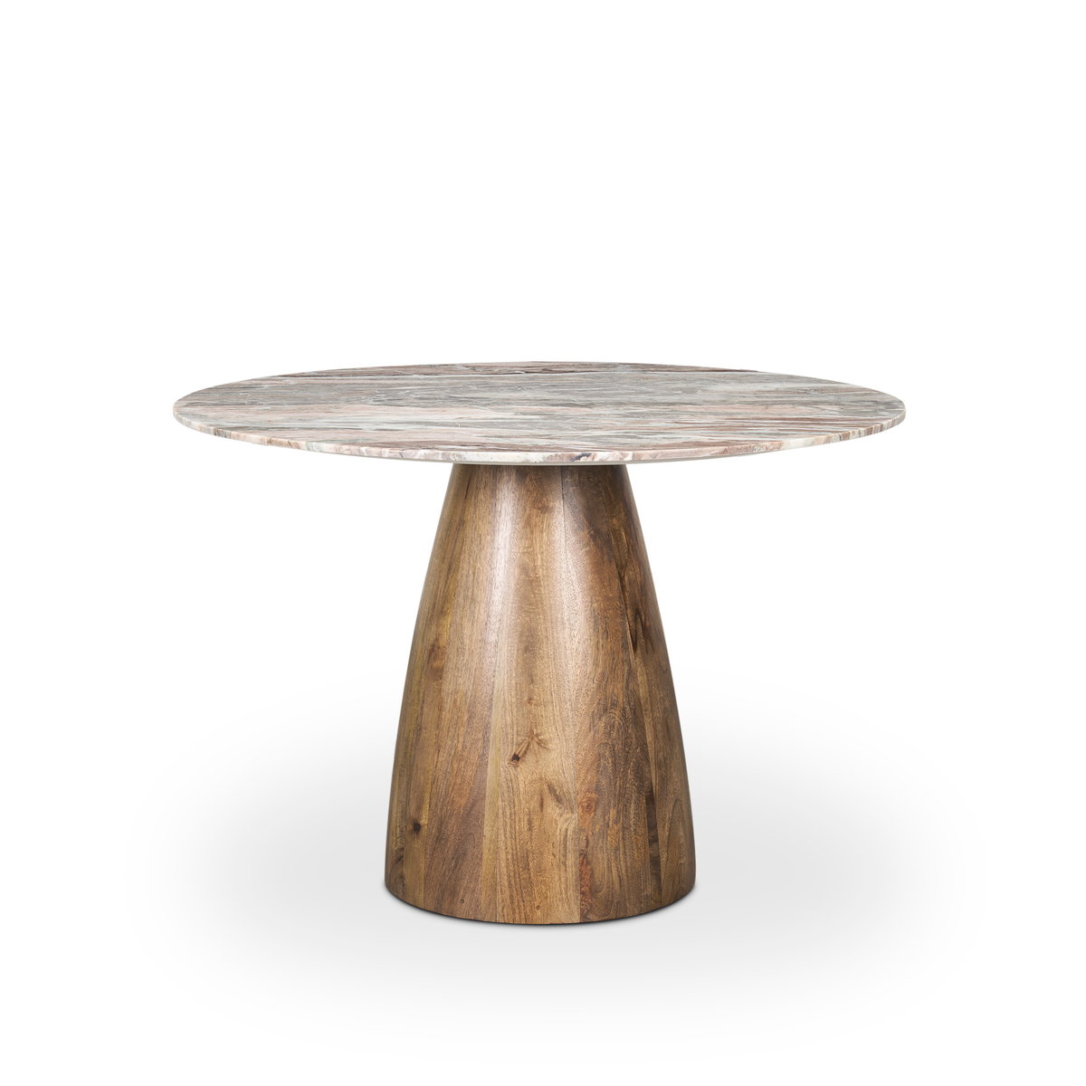 Allyson 42' Round Pedestal Dining Table | Savar Pink Marble & Brown Wood | Seats 4, by Mercana, 42" length x 42" width x 30" height View 5