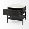 Divina Black-Brown Wood with White Marble Top and Black Metal Base 1 Drawer Side Table, Side & End Table by Mercana, 22" length x 22" width x 22" height thumbnail 9