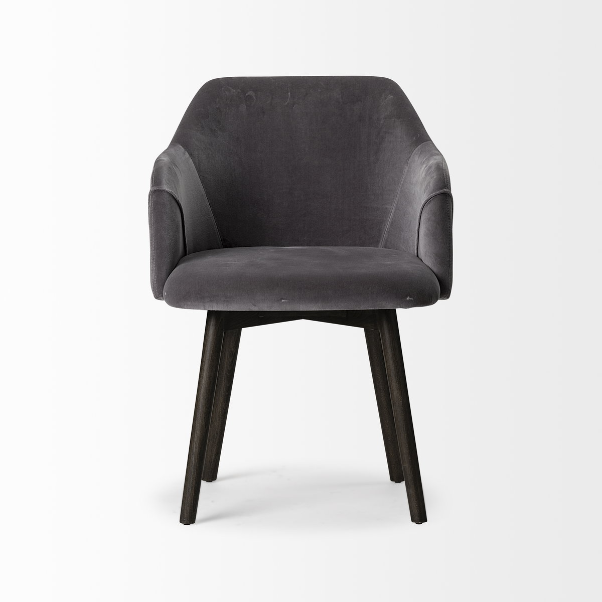 Ronald Curved Back Dining Side Chair | Grey Velvet with Black Wood, Dining Chair by Mercana, 23.25" length x 21.75" width x 32.25" height View 6