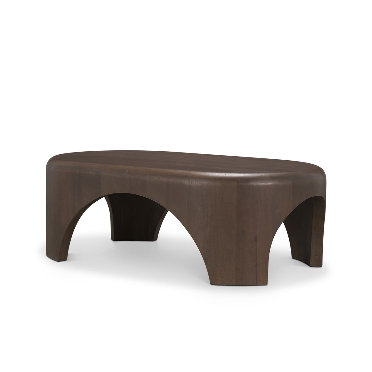 Shima Oval Dark Brown Wood with Arched Legs Coffee Table, by Mercana, 48" length x 28" width x 16" height View 1