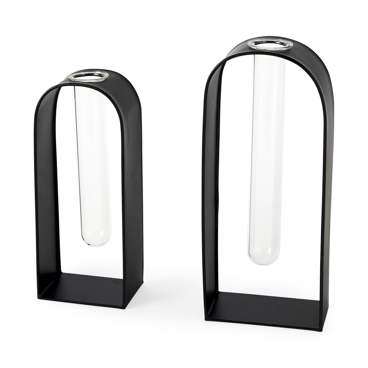 Boyer  Black Metal with Glass Set of Two Test Tube Decorative Objects, by Mercana, 5.12" length x 2.96" width x 12.01" height View 1