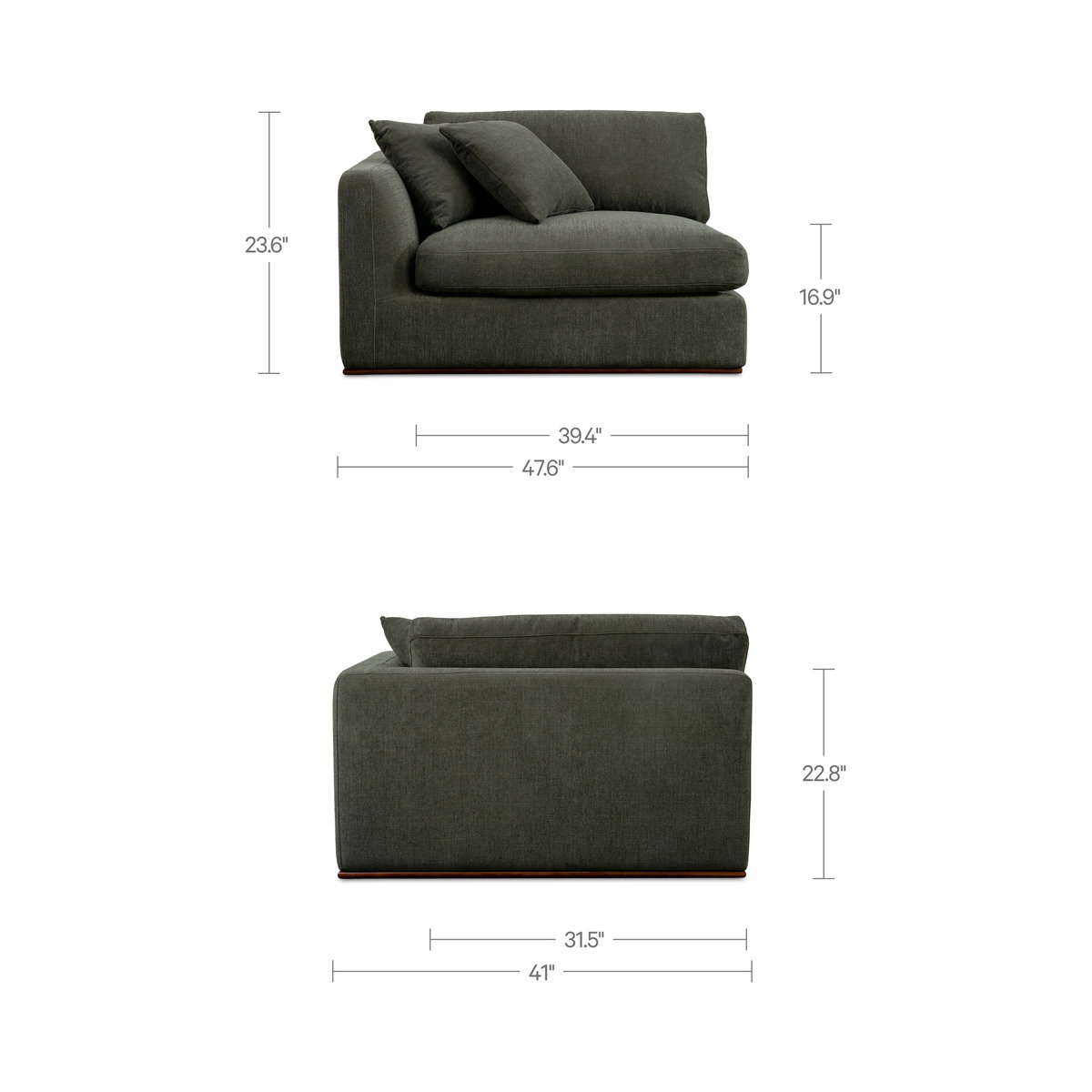 Rue Left Arm Facing Chair Deep Green, Sectional Sofa by Moe's Home, 47.6" width x 23.6" height x 41" depth View 11