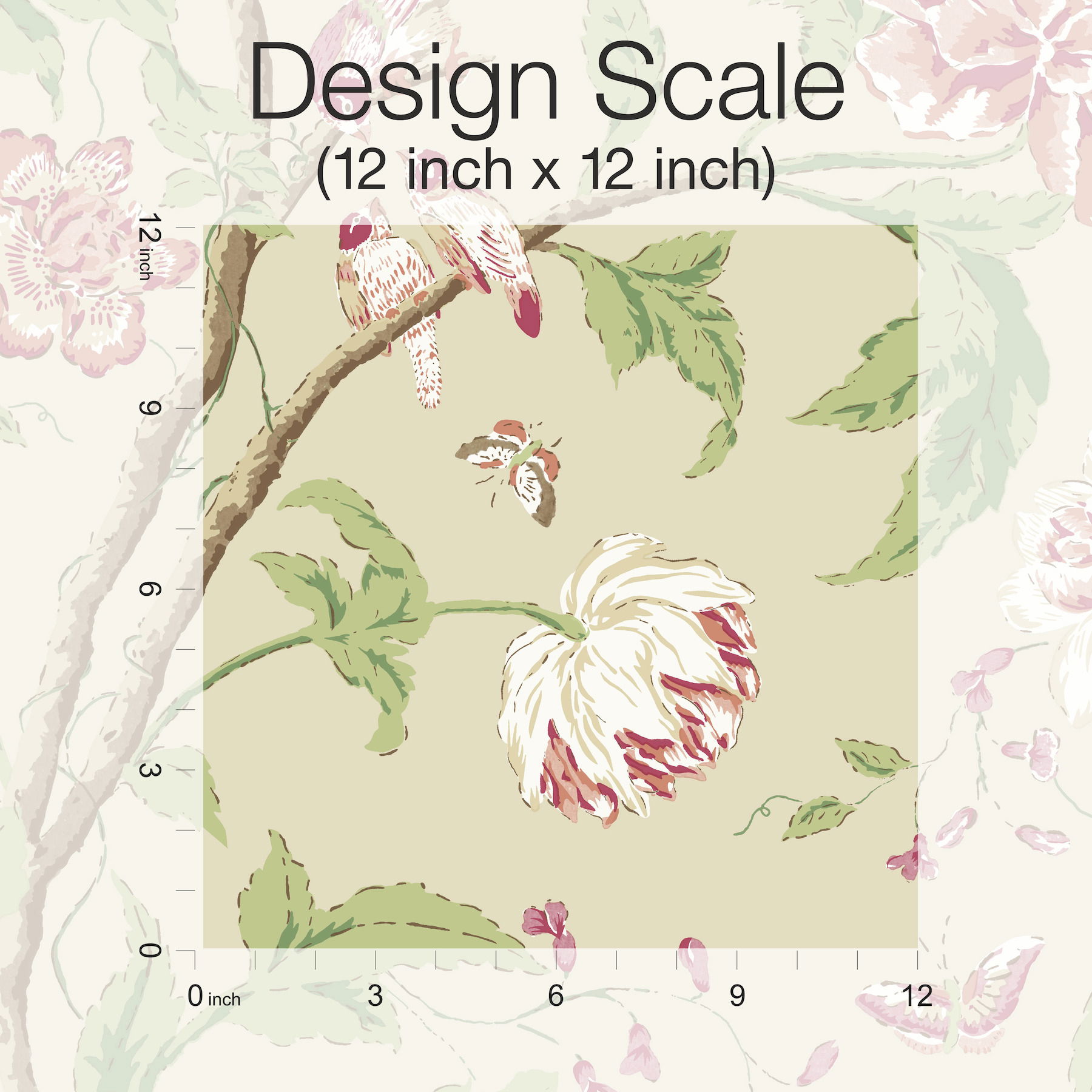 Teahouse Floral Cream & Coral Wallpaper large image 