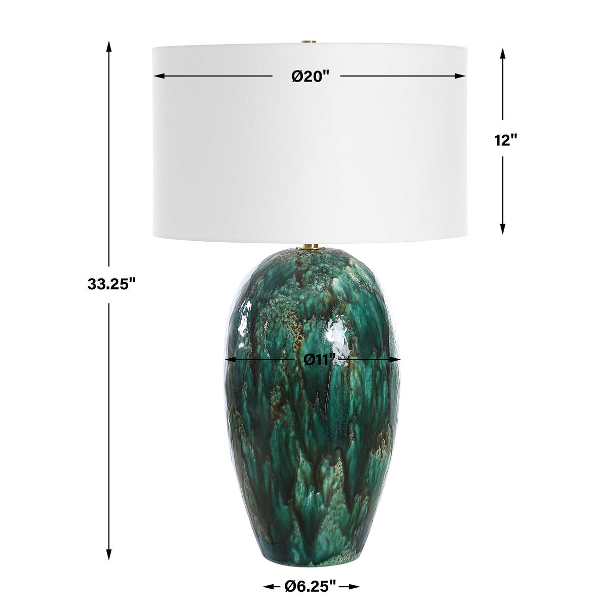 Ceralene Green Table Lamp, by Uttermost, 1'8" width x 2'9.25" height x 1'8" depth View 3