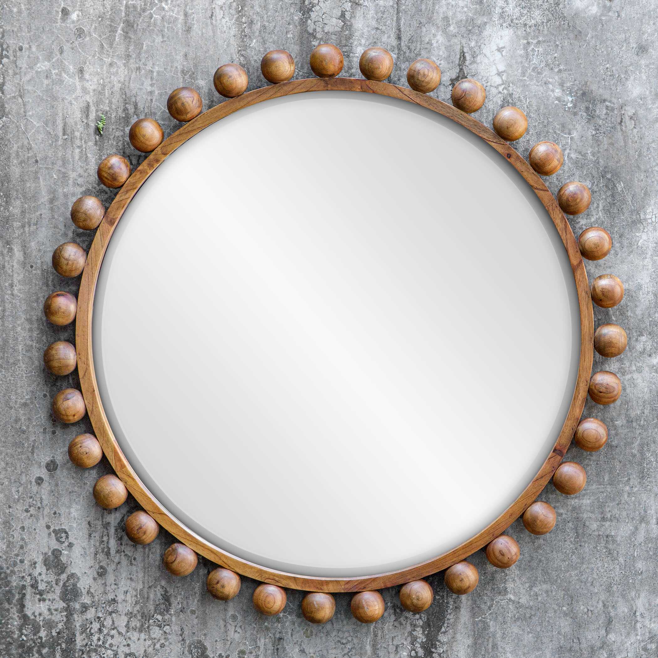 Cyra Wood Beaded Round Mirror large image 